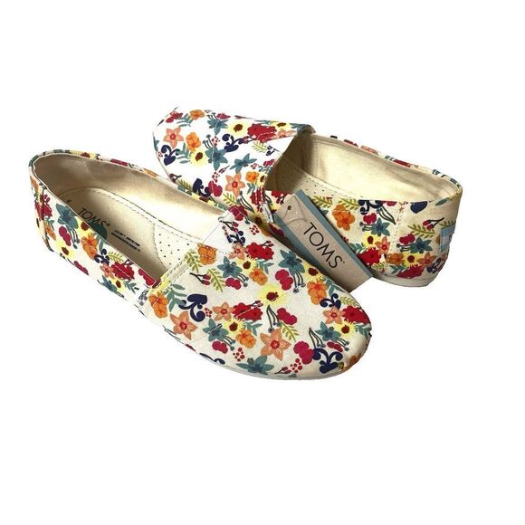 TOMS Shoes Women Size 8 Slip On Comfort Casual Flat Floral Multicolor Fabric New - Picture 2 of 8